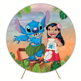 Stitch Beach Blue Little Monster Round Birthday Backdrop For Children